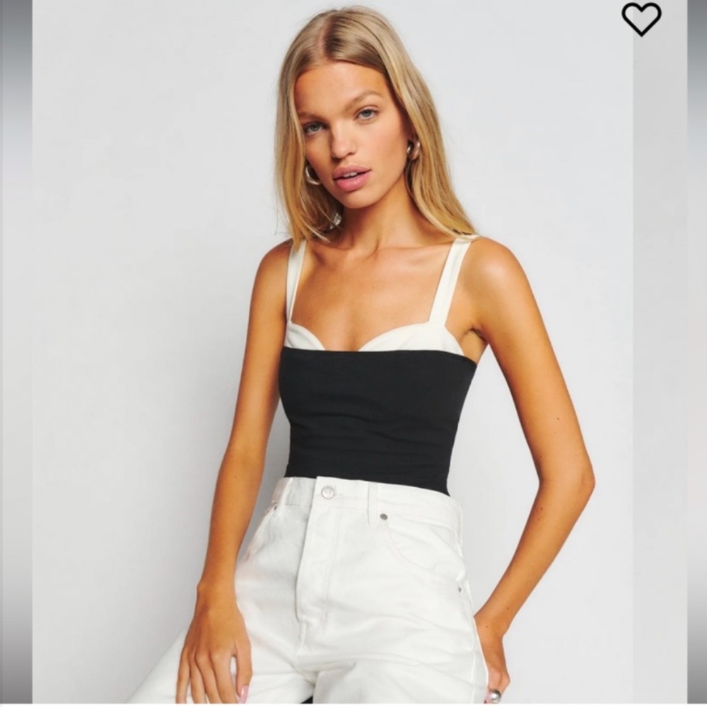 Reformation Black and White Contrast Square-Neck Camisole - Picture 2 of 7